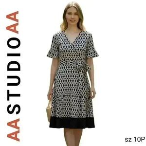 AA Studio AA Black & White Stretchy Feminine Wrap Dress